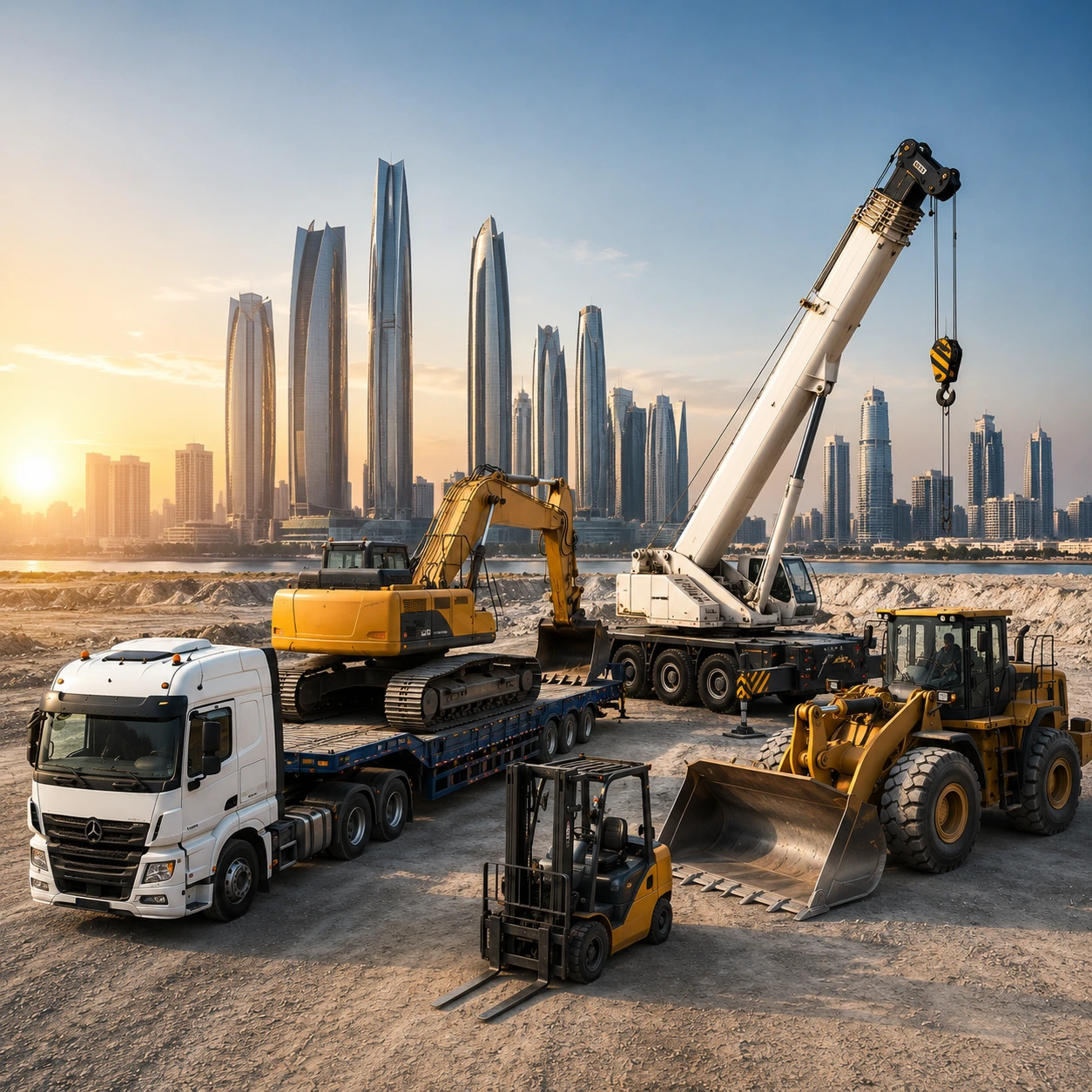 Atlas Power Transport and Machinery Rent LLC heavy equipment rental, crane rental, machinery transportation, and industrial logistics services in the UAE.