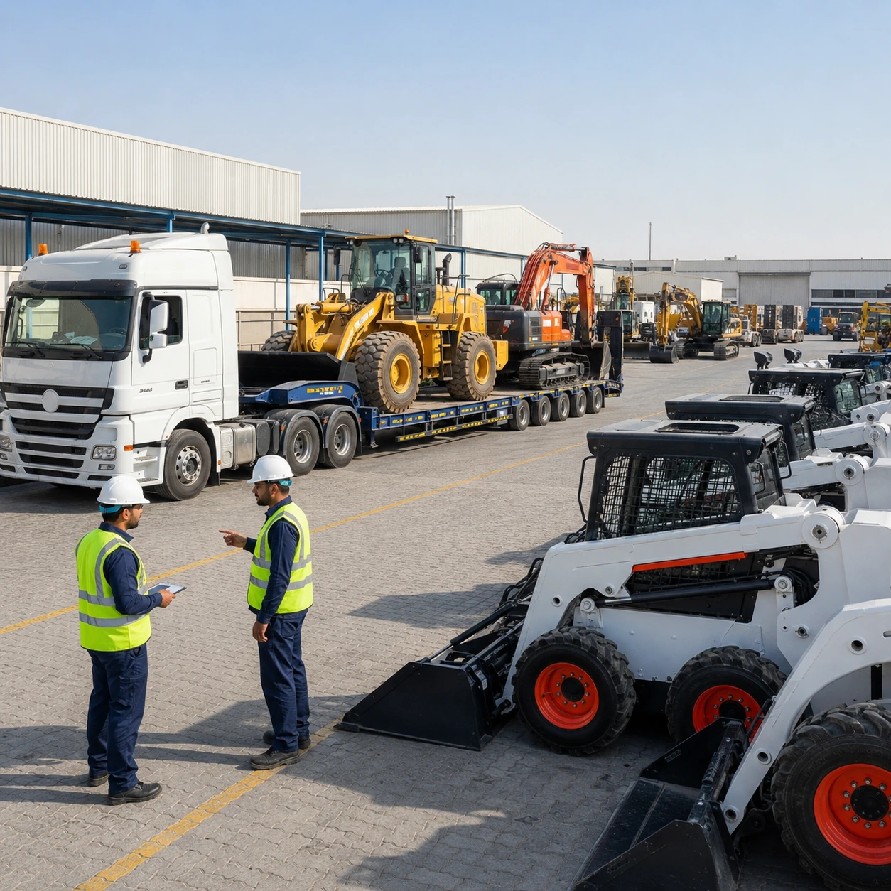 Atlas Power Transport machinery fleet with skid steer loaders and transport equipment in UAE