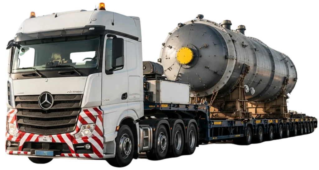 Heavy haul transport convoy carrying oversized industrial equipment in the UAE