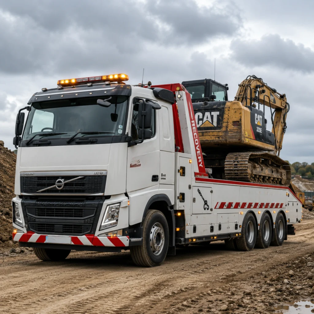 Heavy recovery truck services in the UAE by Atlas Power Transport and Machinery Rent for truck recovery, equipment recovery, roadside assistance, and emergency towing.