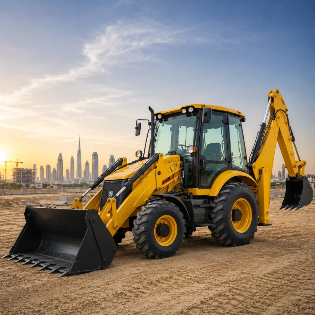 Heavy duty backhoe loader available for rent in UAE