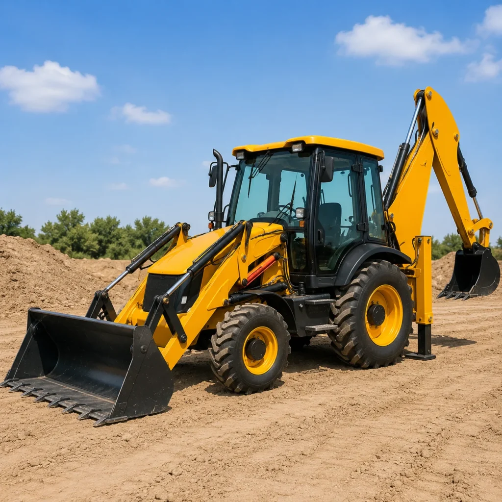 Backhoe loader performing excavation work at UAE construction site