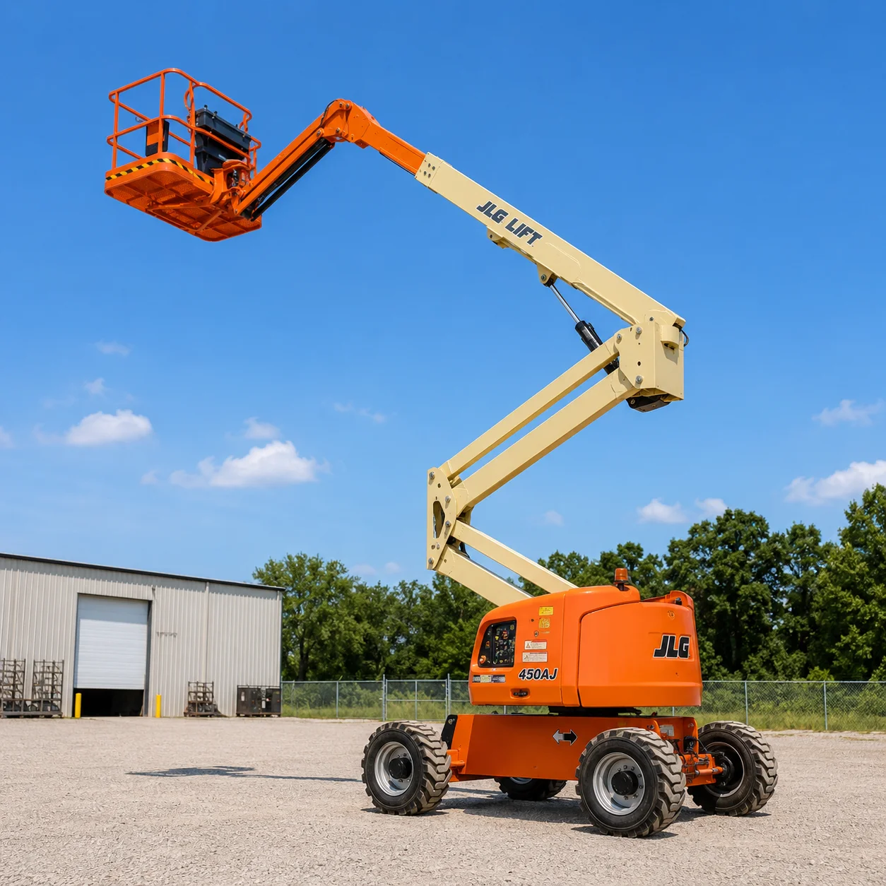 Certified operator using boom lift at construction site in UAE