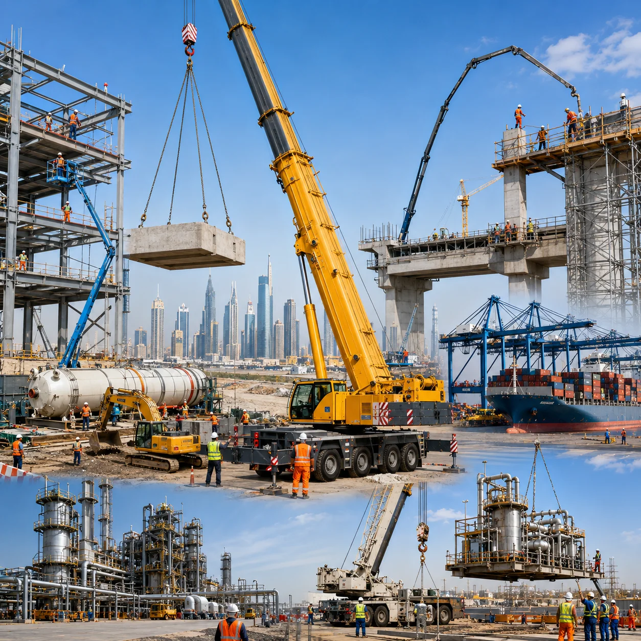 Mobile crane performing heavy lifting for construction, infrastructure, oil and gas, and industrial projects in the UAE
