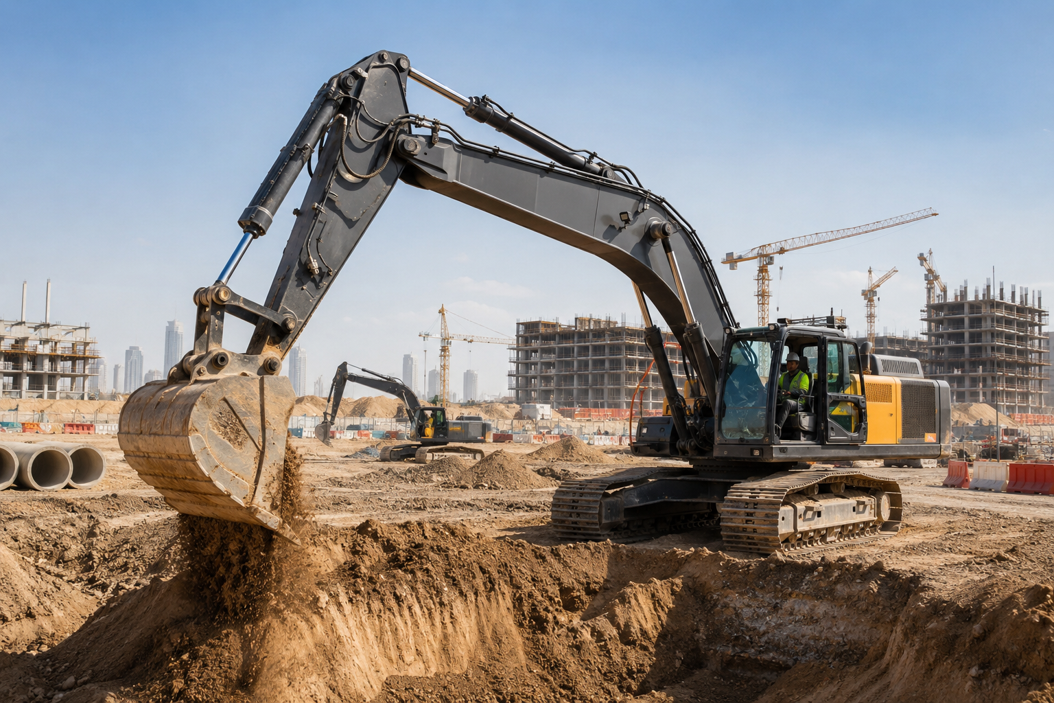 Excavator rental applications for construction and earthmoving projects in UAE