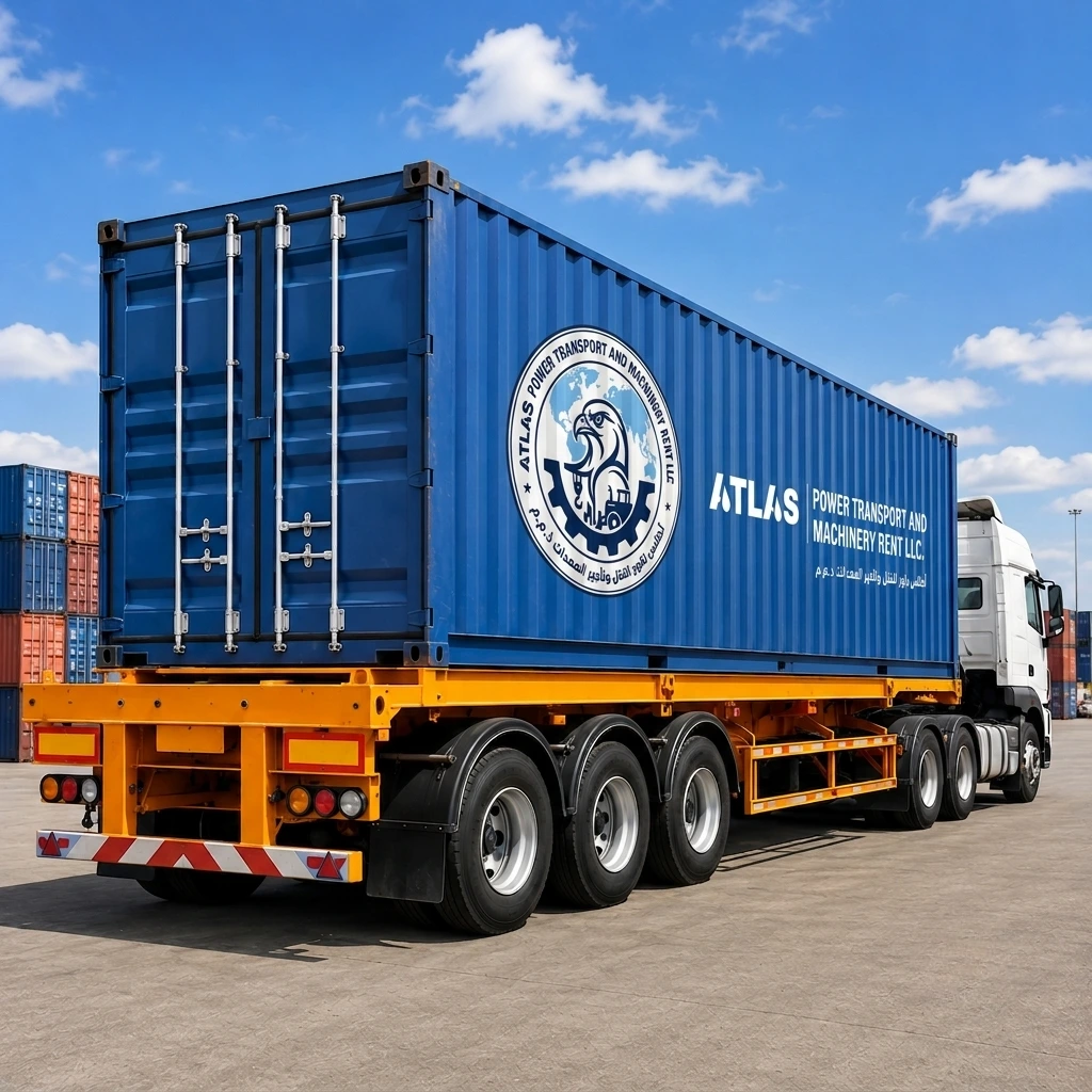 Flatbed trailer transporting construction materials and industrial cargo across the UAE