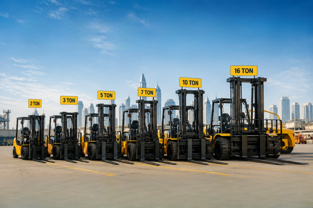 Forklift capacity options from 2 ton to 16 ton for rental in UAE