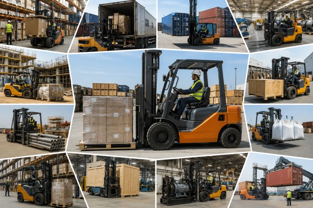 Forklift rental applications for warehouses, construction, and logistics in UAE
