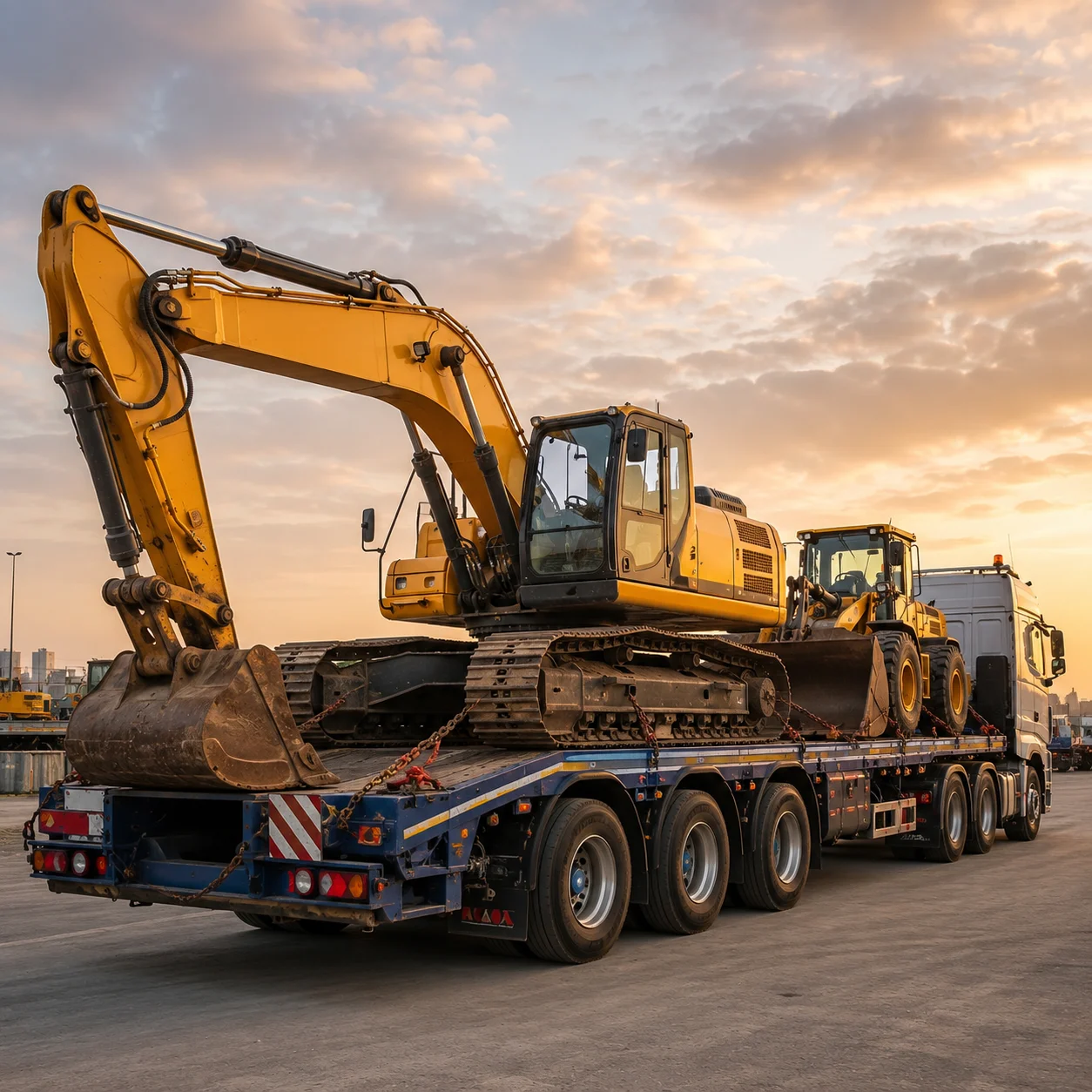 Heavy equipment transport using low bed trailer in the UAE