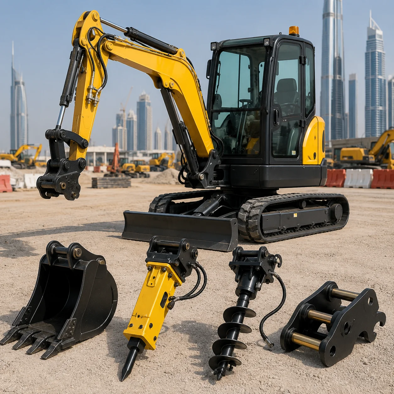 Mini excavator with hydraulic breaker attachment