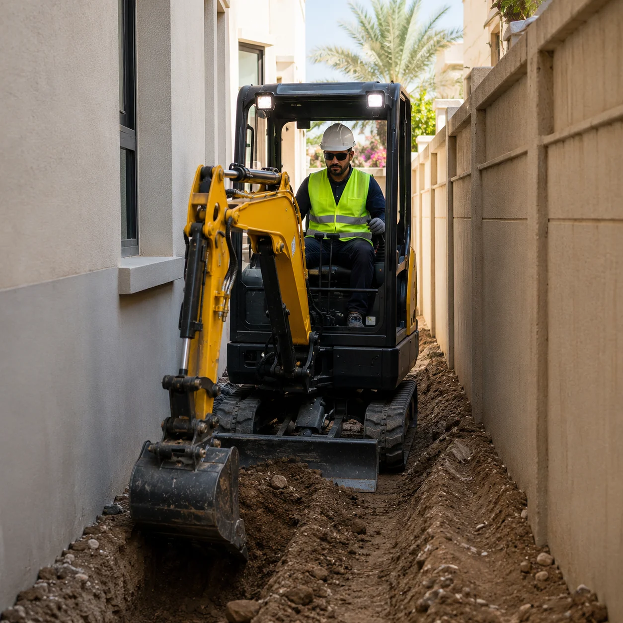mini excavator tight space