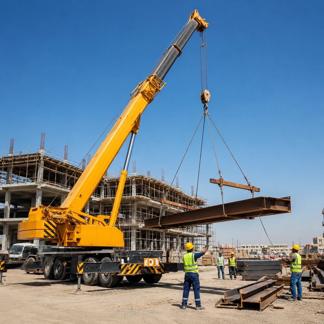 Mobile Crane Rental UAE lifting structural steel