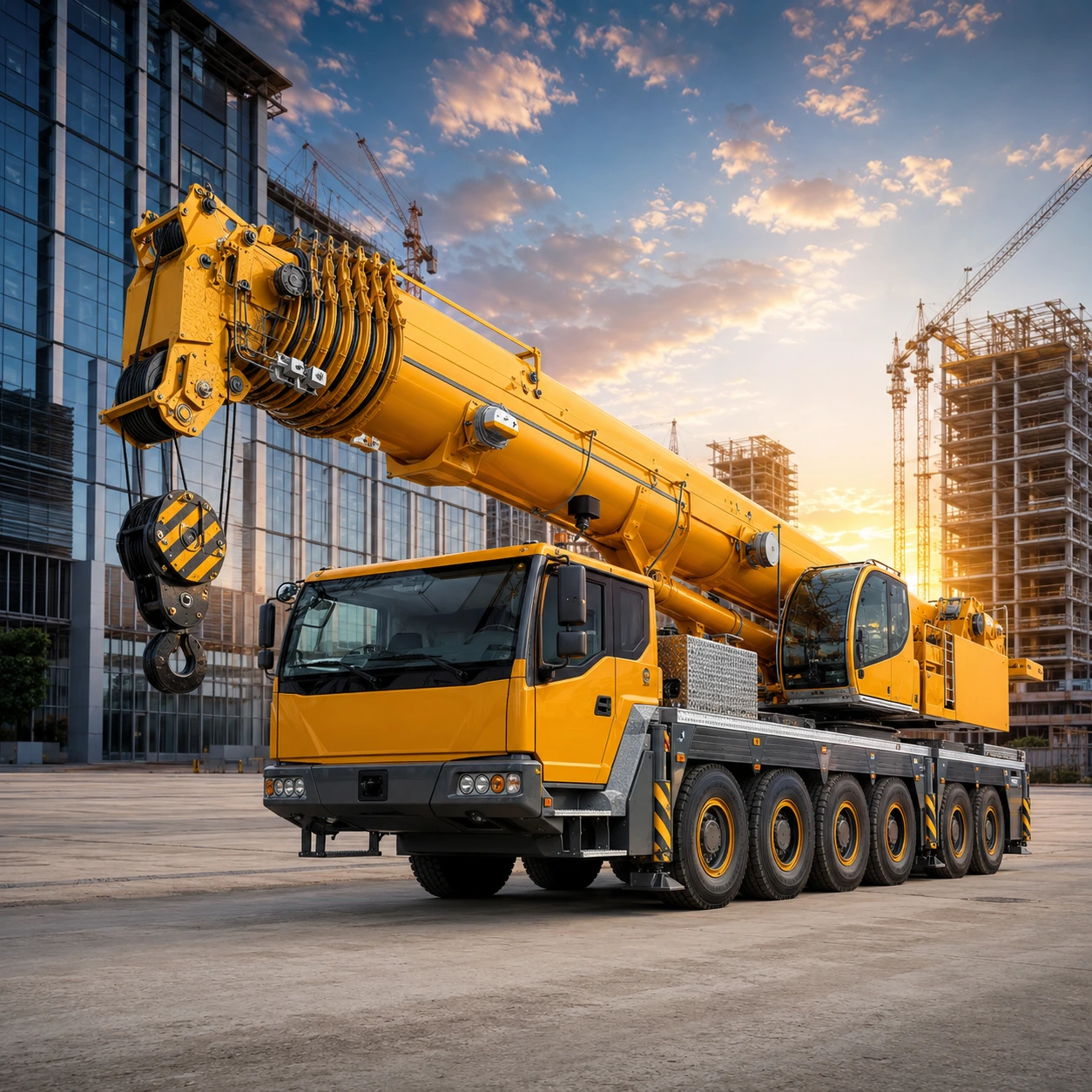 Modern excavator rental equipment operating at a UAE construction site with professional operator
