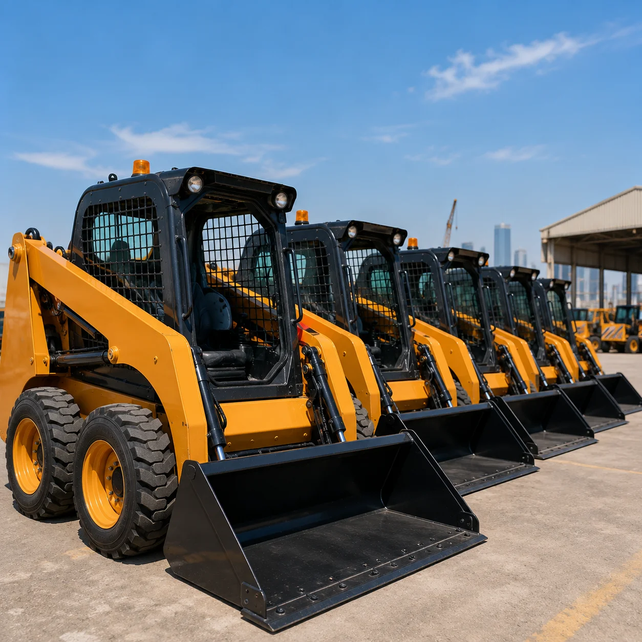 Modern skid steer loader fleet available for rental in UAE