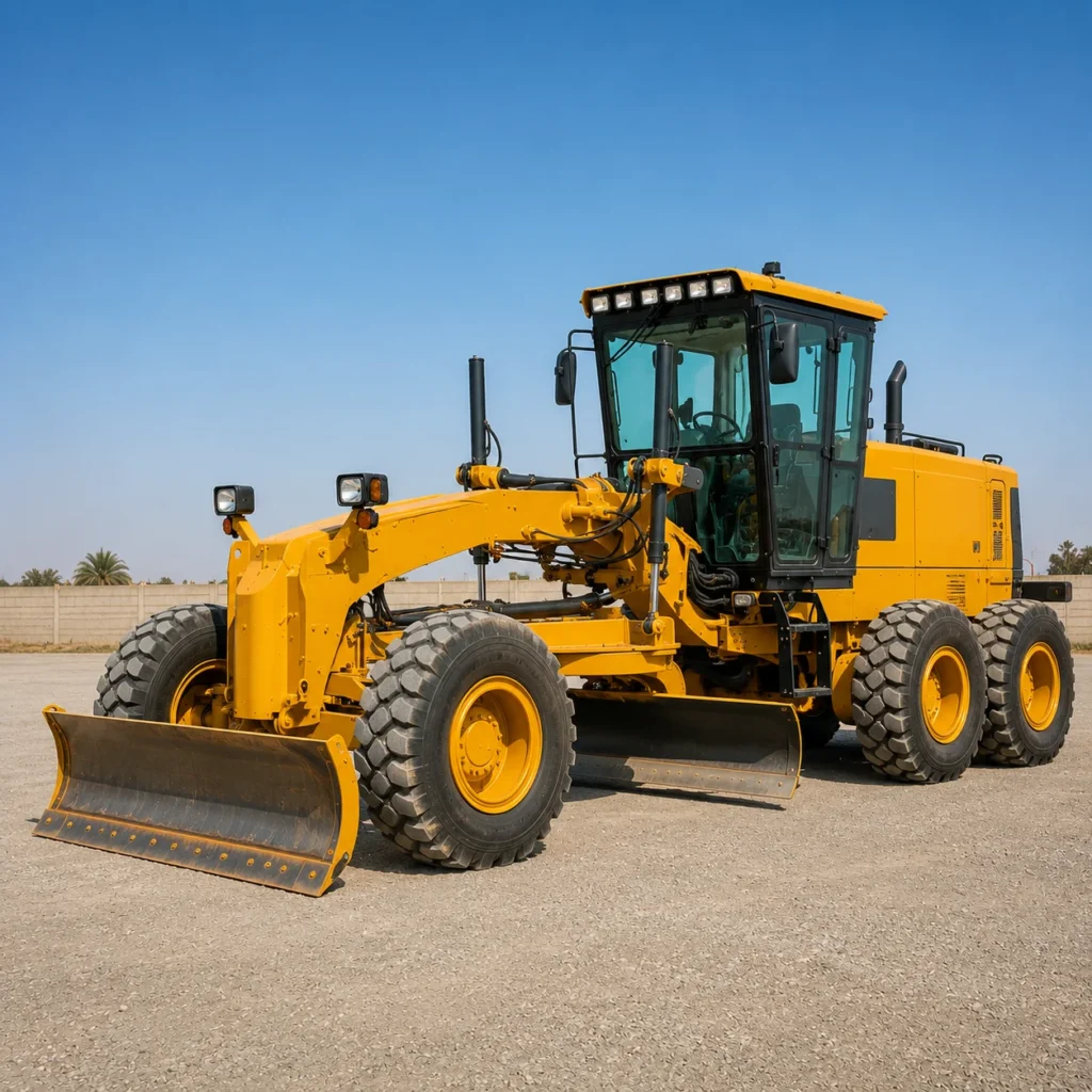 Motor grader leveling a construction site