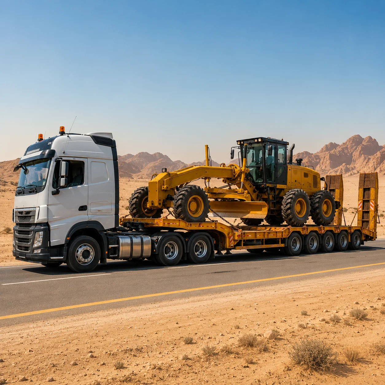 Motor grader delivery transport across UAE