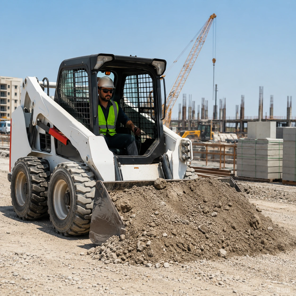 Reliable skid steer loader working on construction project site in UAE