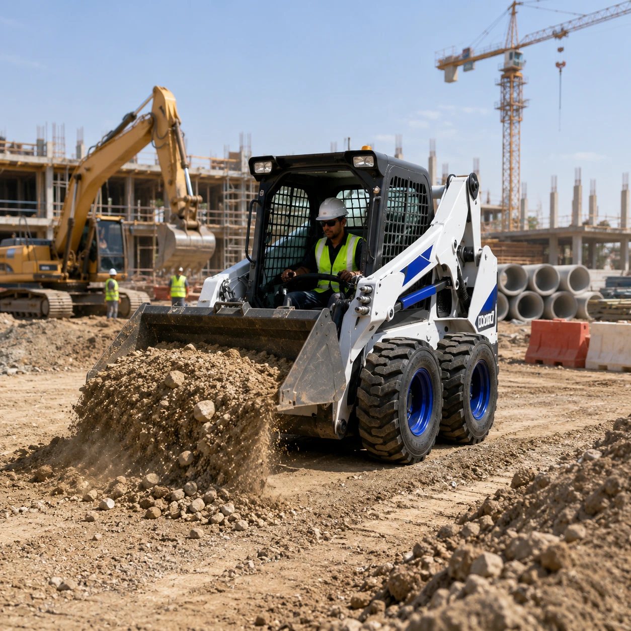 Skid steer loader working at construction site in UAE for material handling and site preparation