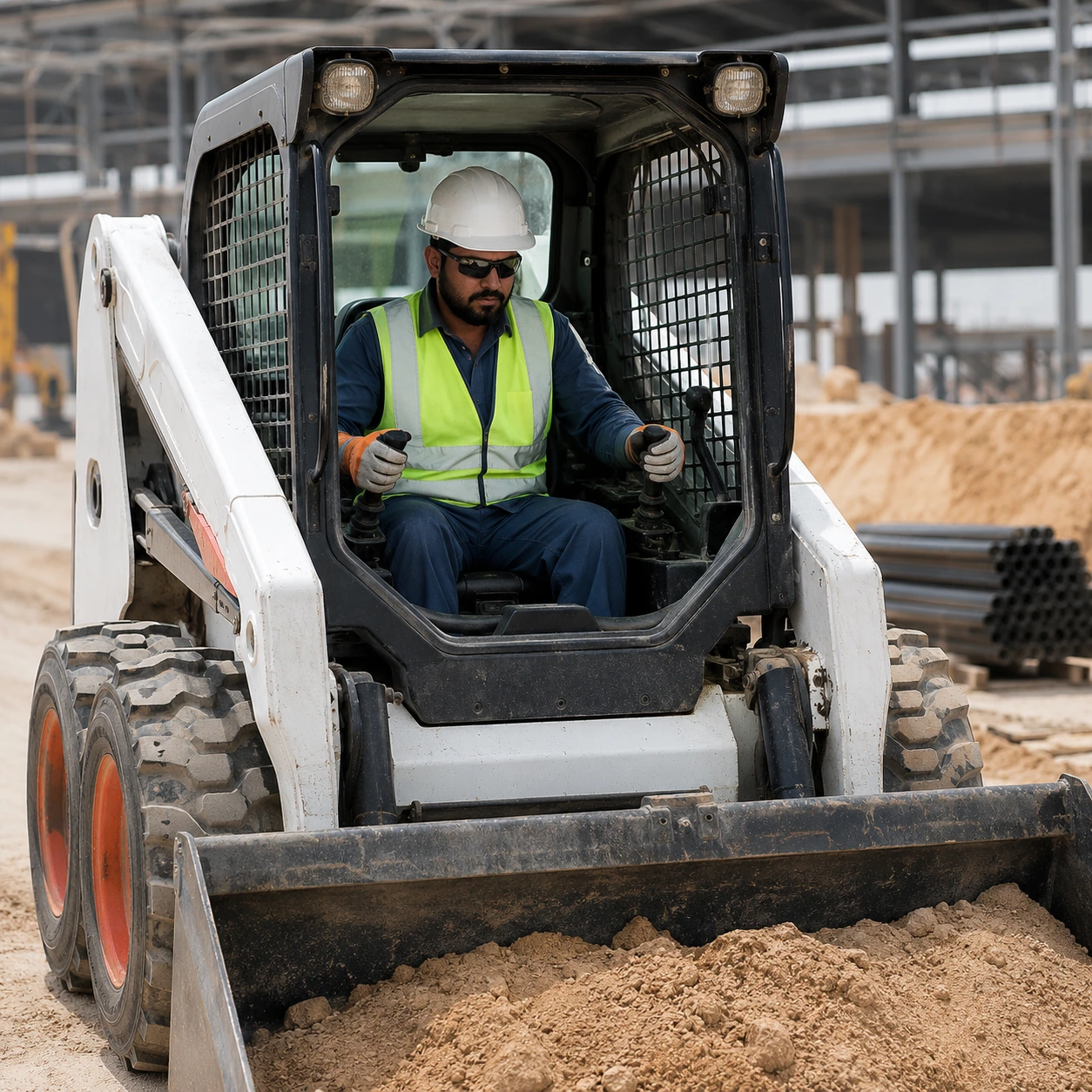 Skid steer loader rental with professional operator working at construction site in UAE