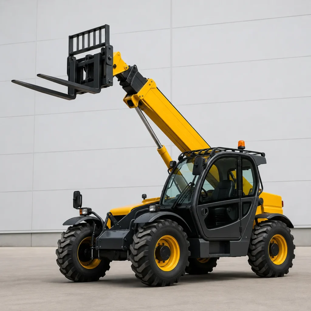 Modern telehandler lifting construction materials at a construction site in the UAE