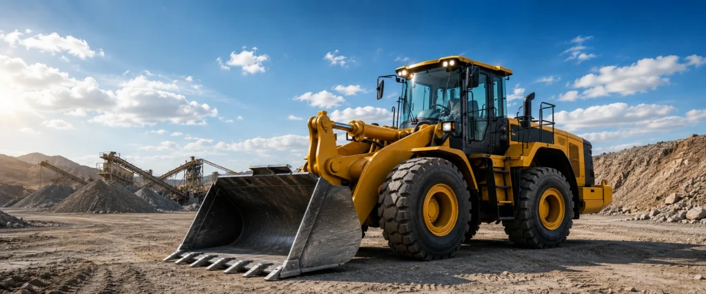 Wheel loader loading construction materials at a UAE construction project