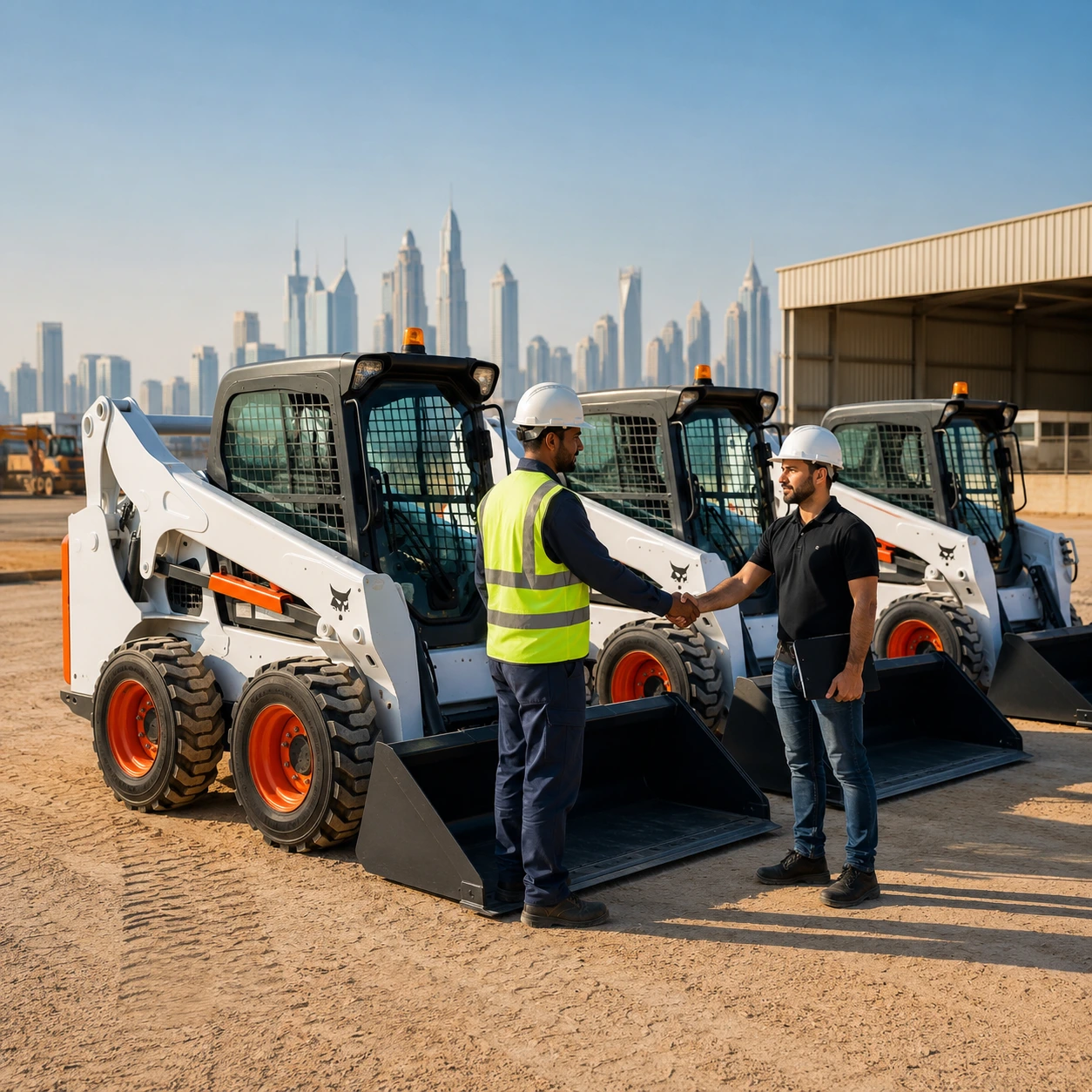 Modern skid steer loader ready for rental at a UAE construction project