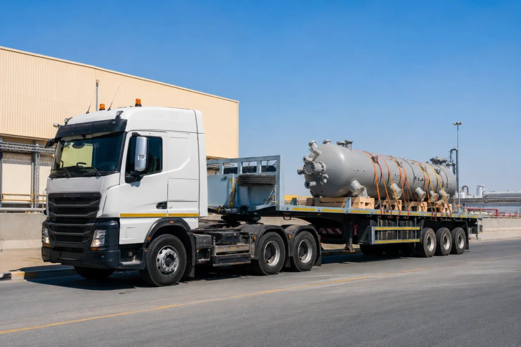 Flatbed trailer for industrial cargo transport in UAE