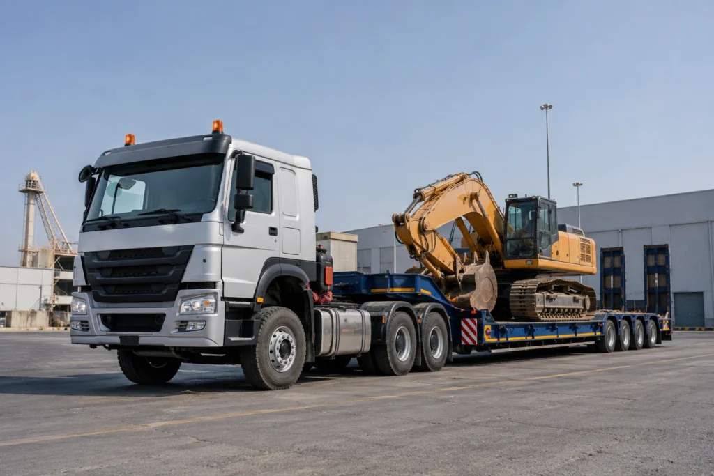 Low bed trailer for heavy equipment transport in UAE
