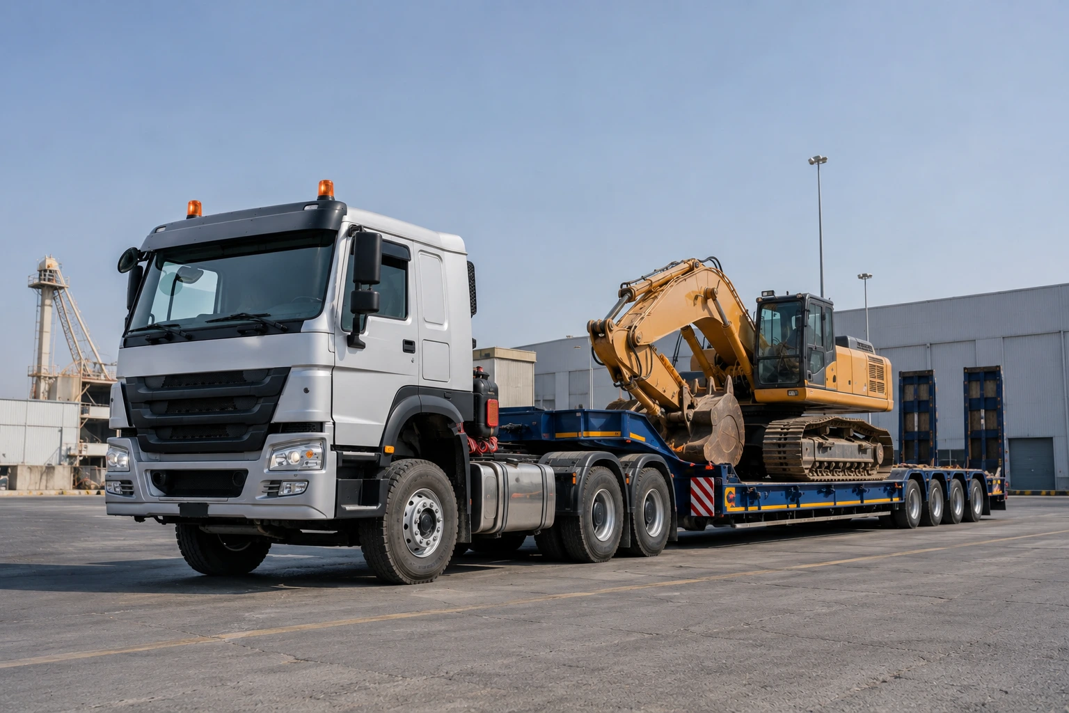 Low bed trailer for heavy equipment transport in UAE