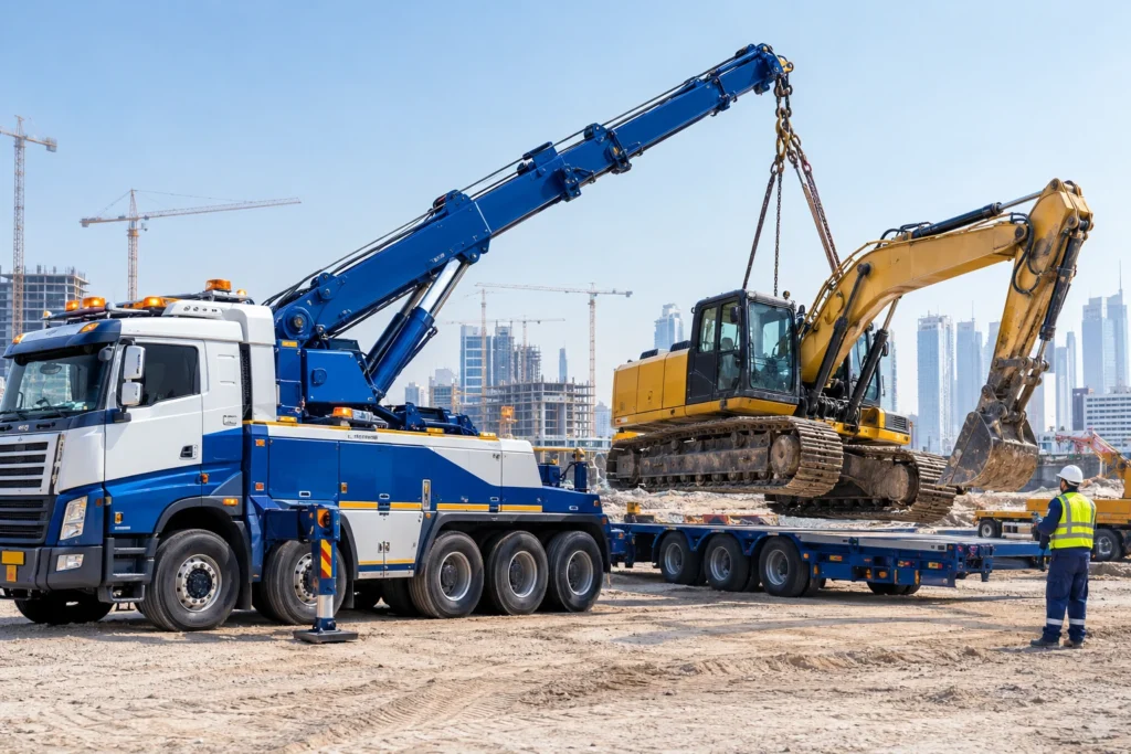 Construction equipment recovery truck in UAE