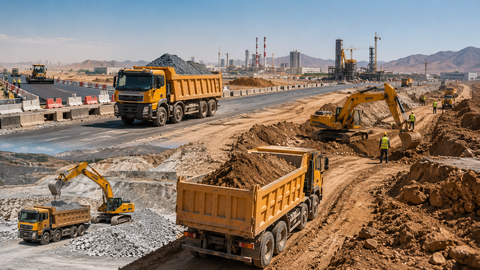 Heavy-duty dump trucks supporting construction, road, quarry, mining, and infrastructure projects across the UAE.