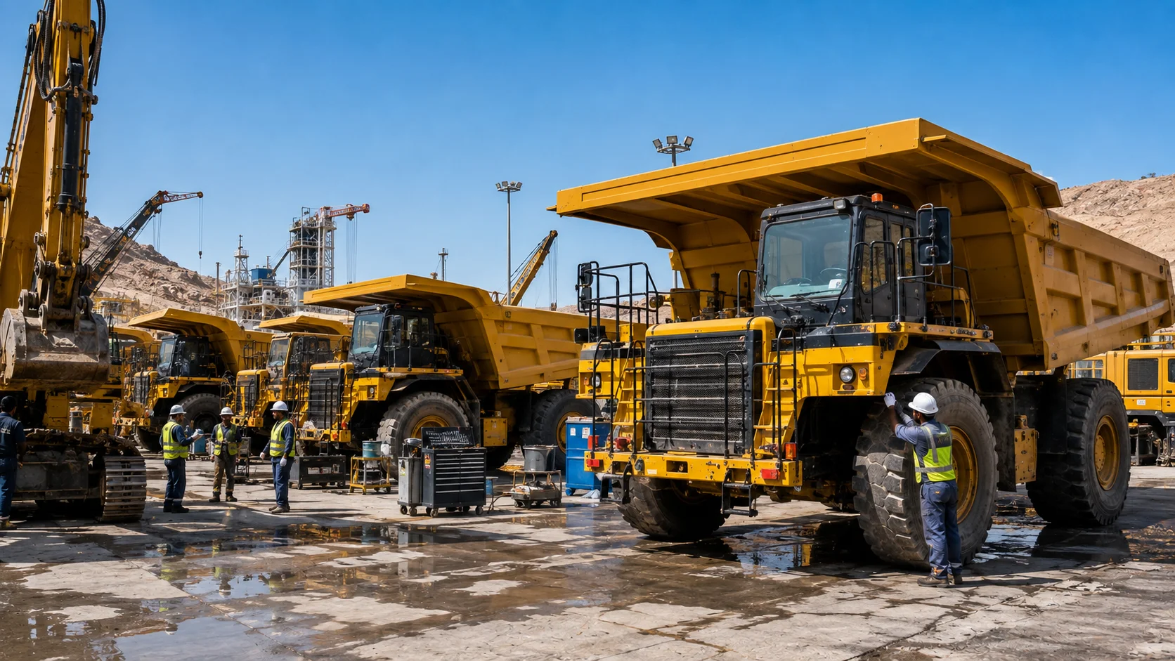 Modern heavy-duty dump truck fleet available for construction, mining, quarry, and industrial projects in the UAE.
