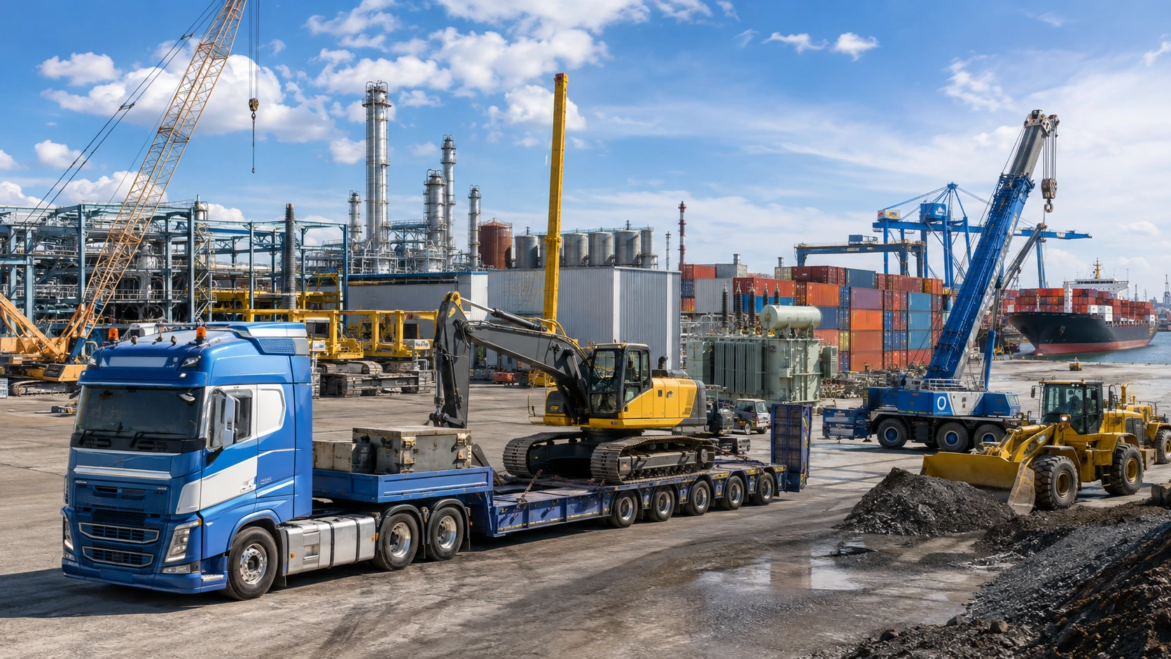 Industries served by Atlas Power Transport including construction, oil and gas, manufacturing, marine, power, and mining projects in UAE.
