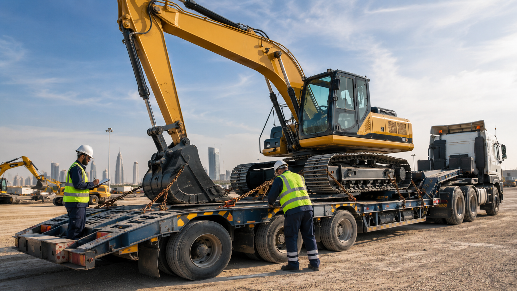 Machinery Transport loading and securing heavy equipment in UAE