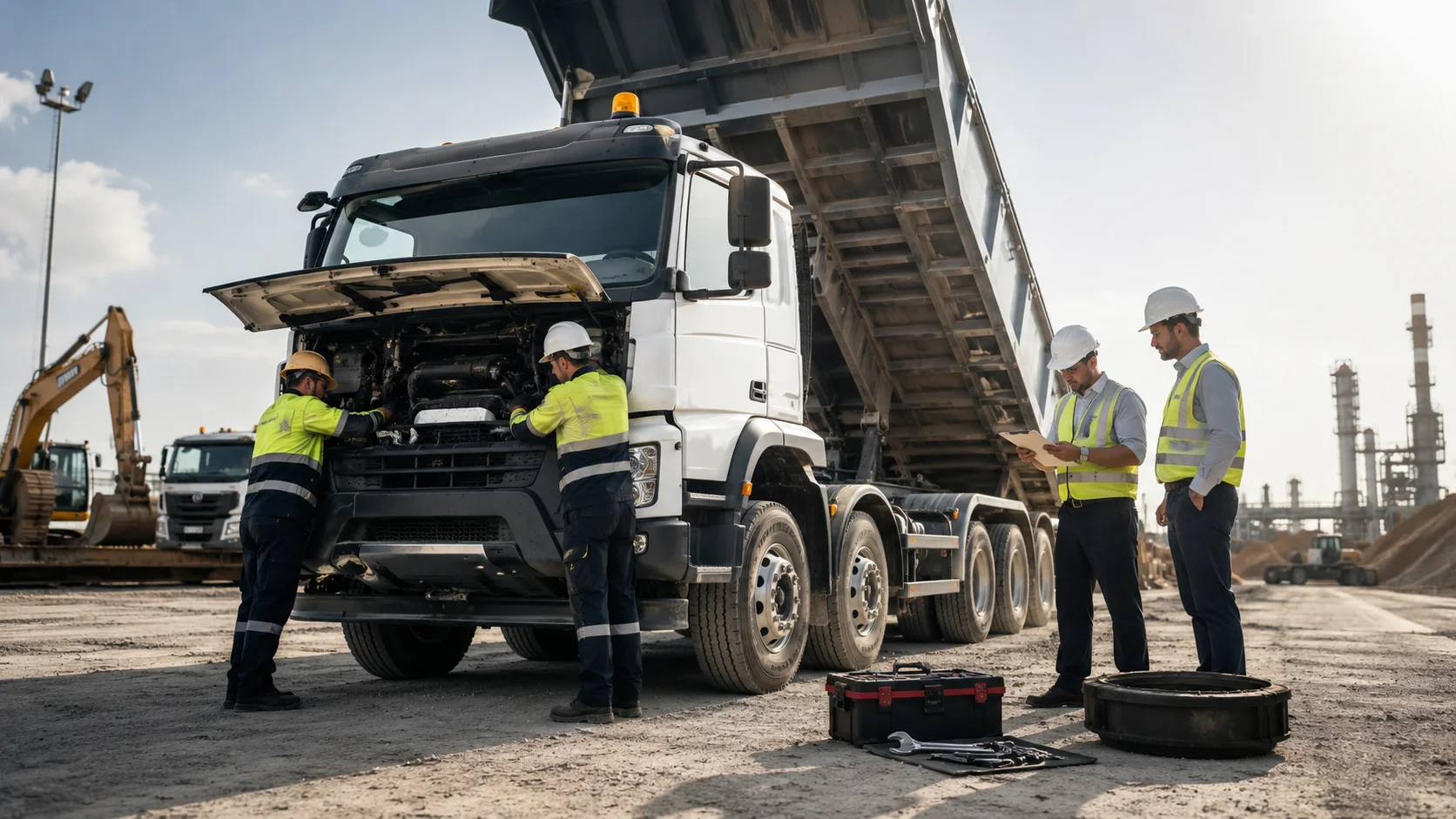 Dump truck safety inspection and maintenance procedures ensuring reliable equipment performance in UAE projects.
