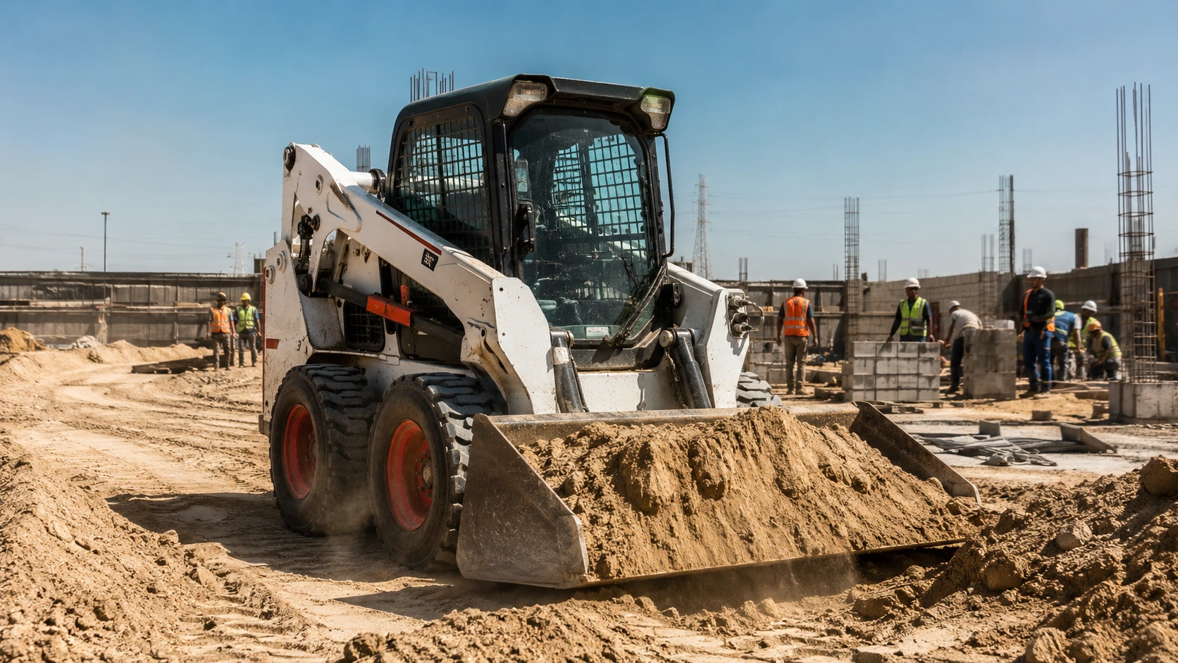 Skid steer loader used for construction and earthmoving