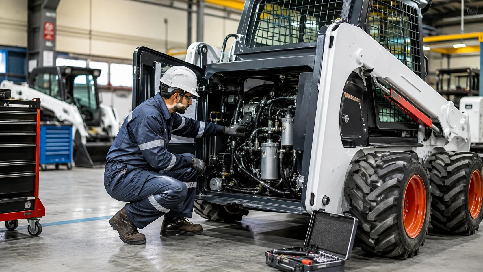 Skid steer loader maintenance and inspection