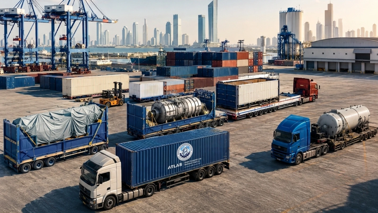 Types of containers transported by Atlas Power Transport UAE including dry, high cube, flat rack and open top containers
